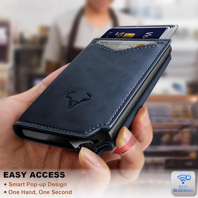 BULLIANT Men Wallet Leather Wallet Card Holders Money Clip for Men 10Cards-Magnetic Flip on Metal Case