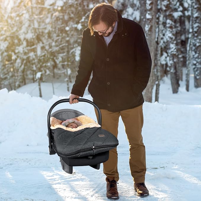 Orzbow Faux Sheepskin Winter Car Seat Cover for Babies, Water Repellent Bunting Bag for Car Seats & Strollers, Warm and Cozy Carseat Footmuff to Protect Baby from Cold Wind, Machine Washable, Gray