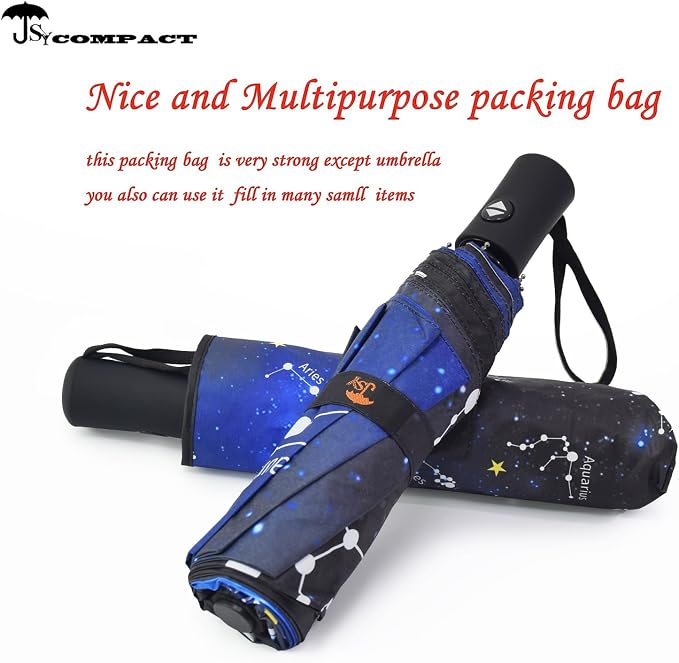 SY COMPACT Travel Umbrella - Windproof Automatic Compact Umbrella for Rain, Lightest 8-Rib, Small, Strong & Portable, Durable Grip, Fits Backpack & Car, Factory Direct (UV Available)