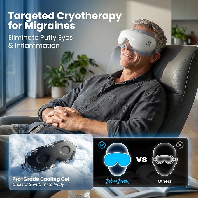 BOB AND BRAD Eye Massager with Heat and Cooling, FSA-HSA Eligible, EyeOasis 3 Heated Eye Massager Mask for Dry Eyes, Migraines, Headaches Relief, Reduce Strain, Improve Sleeping, Birthday Gift for Her