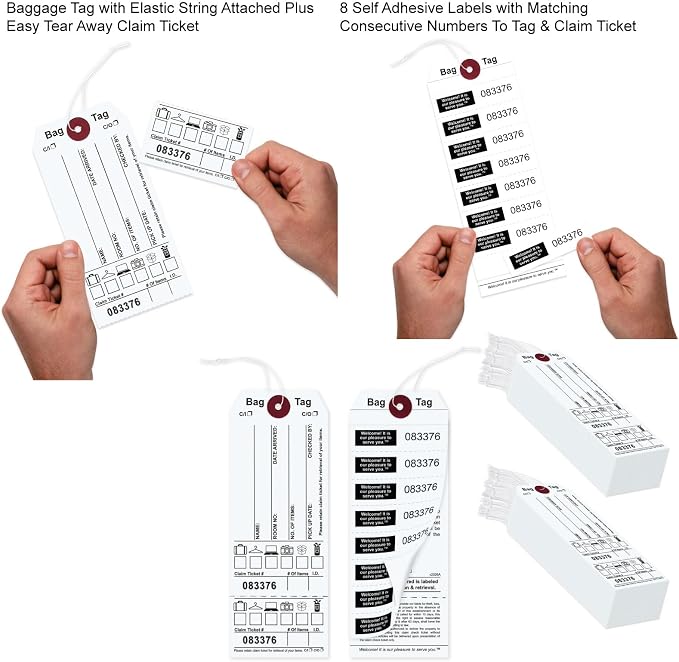 1000 Bag Identification Manifold Construction Tags for Multiple Bags. Printed in Black Ink on White Stock & 8 White Labels with Matching Numbers & Elastic String Attached. Size: 6 3/4" (H)x2 1/2" (W)
