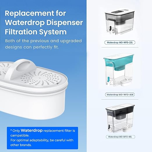 [Original] Waterdrop PF-01A Water Filter Replacement for Waterdrop Pitcher and Dispenser Filtration System, NSF Certified, Reduces Lead, PFAS, PFOA/PFOS, Last Up to 200 Gallons, 6 Pack