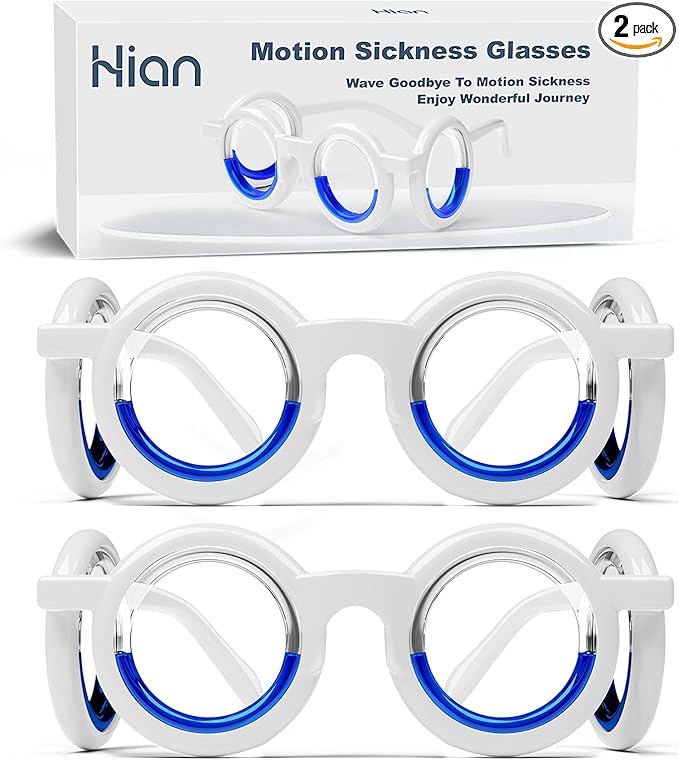 Hion Motion Sickness Glasses, Car Sickness Glasses,Relieve Carsickness Airsickness Seasickness Glasses,Anti Nausea Vertigo Glassesfor Adults or Kids(2Pair Without Bags)