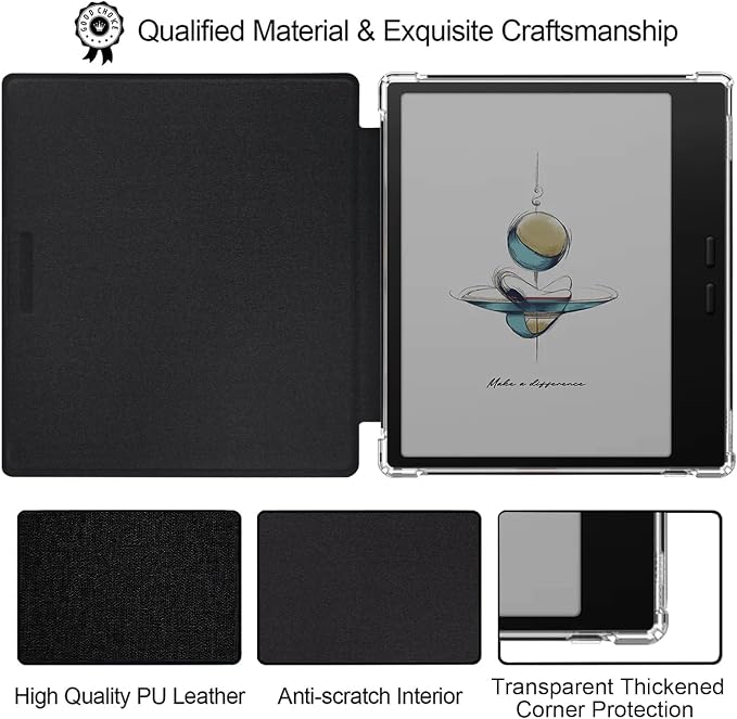 GOVTVA Transparent TPU Back Case for Onyx Boox Go Color 7 (Gen 1/2, 2024/2025) / Boox Go 7 Ultra-Thin Enhanced Auto Sleep/Wake Cover with Thickened Corners, Magnetic Closure (Cloth Black)