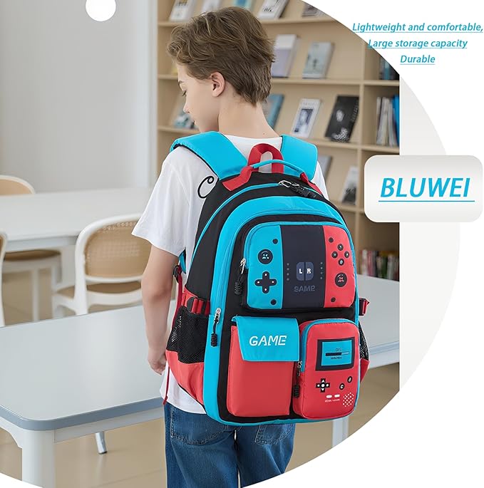 Boys Backpack Kids Bookbag TeensSchool Bag LuminousGame Large capacity bag(1Blue)