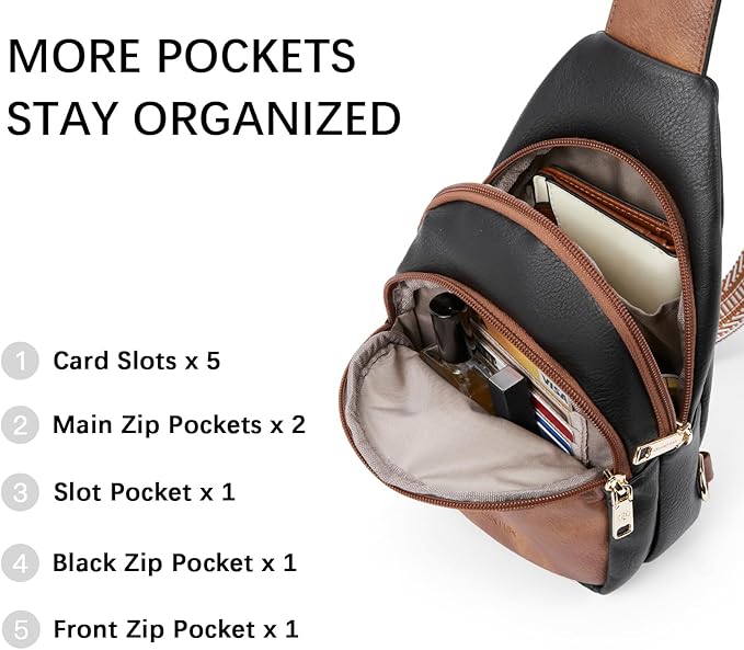 BOSTANTEN Sling Bag for Women Leather Crossbody Bags Fanny Pack Chest Bag for Travel