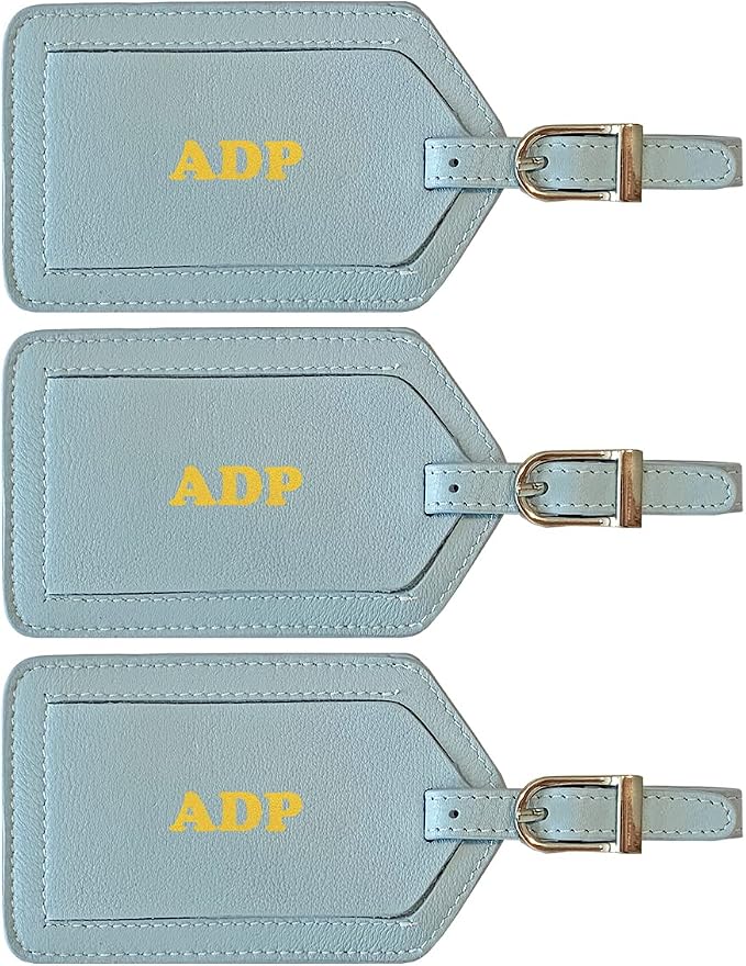 Personalized Monogrammed Leather Luggage Tags - 3 Pack