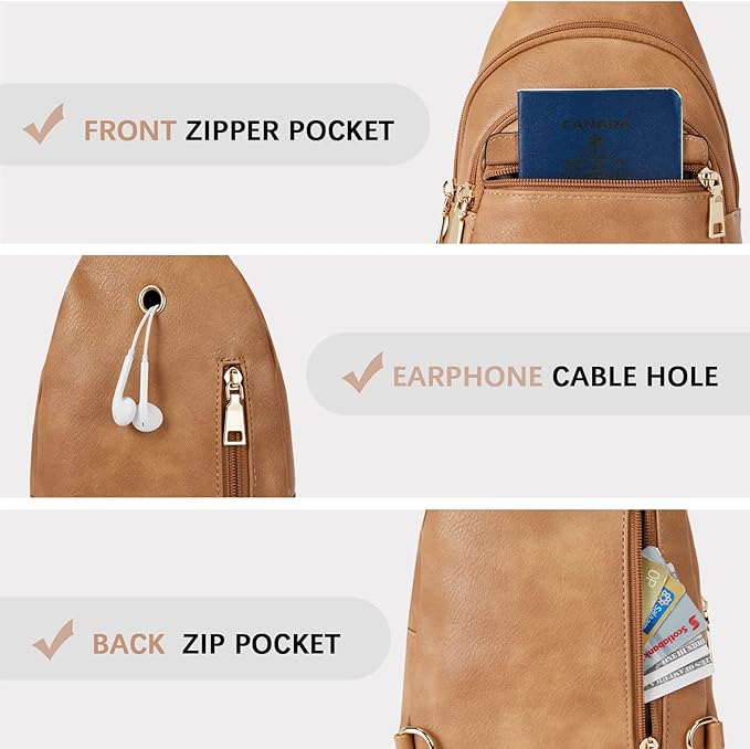 BOSTANTEN Sling Bag for Women Leather Crossbody Bags Fanny Pack Chest Bag for Travel
