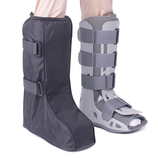 Walking Boot Cover for Medical Fracture Cast Black Tall, Medium | Water Resistant Slip Resistant Rubber Sole Easy On and Off Snug Fit