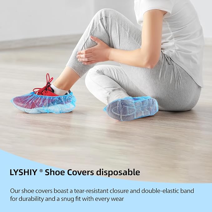 LYSHIYI 200 Pcs Disposable Shoe Covers for Shoe Cover Dispenser, Non-Slip T-Buckle Boot Covers, 15-20'' Adjustable Size for US Men’s Shoe Sizes 6-14