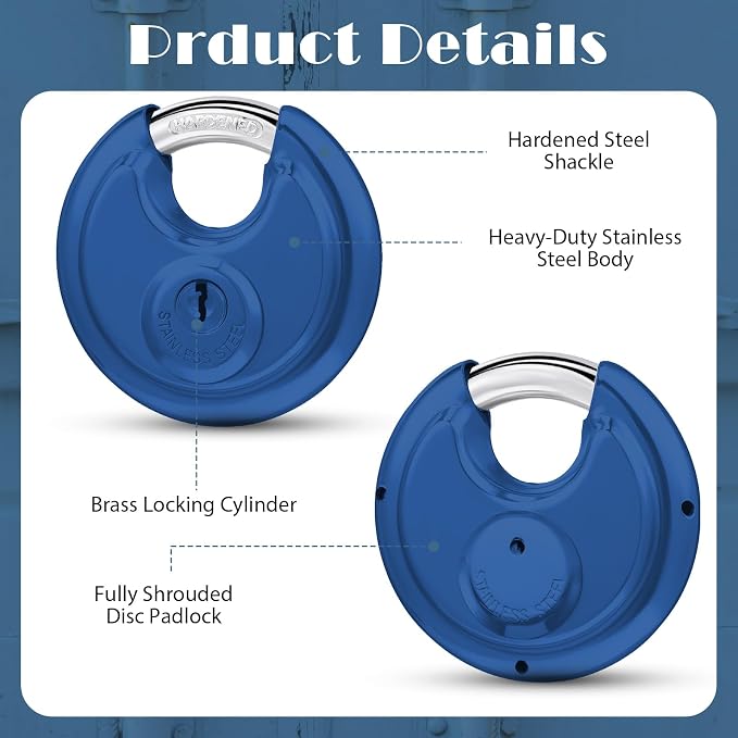 Chumia 16 Pack Padlocks Keyed Alike, Stainless Steel 2-3/4 Wide, 3/8 Shackle Disc Locks for Outdoor, Storage Units, Garages, Gym Lockers(Blue)