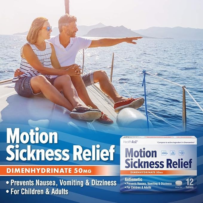 HealthA2Z® Motion Sickness Relief | Dimenhydrinate 50mg | Antiemetic | Prevents Nausea, Vomiting & Diziness | for Children & Adults (36 Counts (Pack of 3))