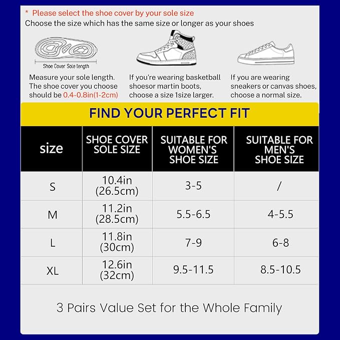 3Pair Reusable Waterproof Shoe Covers for Rain, Slip-Resistant Rain Boot Covers with Safety Reflector, Packable Galoshes & Overshoes for Men, Women, Cycling and Gardening (Black, Large) ﻿