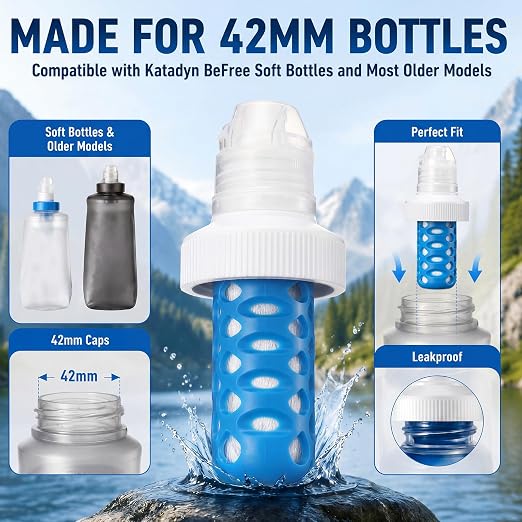 Hushee 1 Pcs Water Filter Cartridge Replacement Compatible with Katadyn BeFree Soft Bottles, 42 mm Caps, Perfect for Hiking, Running, Backpacking, Endurance Sports