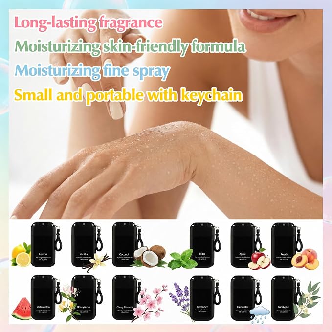 Loopeer 24 Pack Mist Hand Sanitizer Spray with Keychain Fathers Day Men Gifts Bulk Mini Hand Sanitizer 1oz Travel Size Scent Variety Pack for Backpack Employee Appreciation Gift for Team Coworker