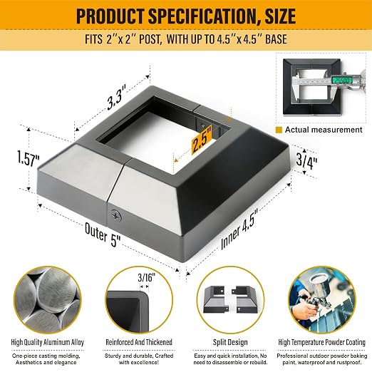 Post Base Cover, Split Type Post Skirt, for Indoor/Outdoor Iron Deck Railing, Stair Post Base Decorative Post Covers Skirt(8, Post-2.5" Base-4.5")