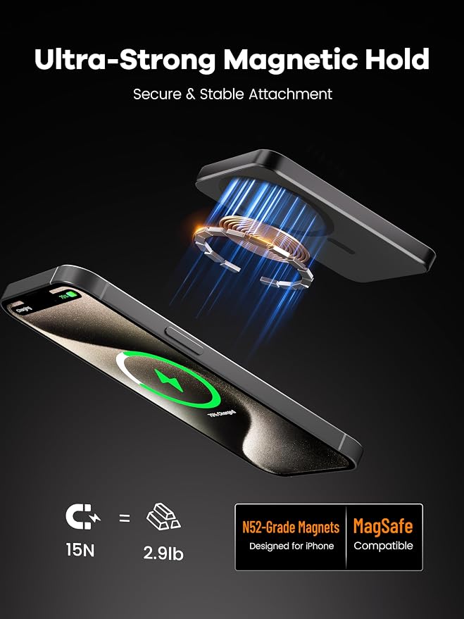 【Titanium Body & Ultra-Slim 0.3-Inch Design】 5000mAh Magnetic Power Bank with Titanium Body, Lightweight & Portable, Easy to Carry for Daily Use, Travel, and Emergencies