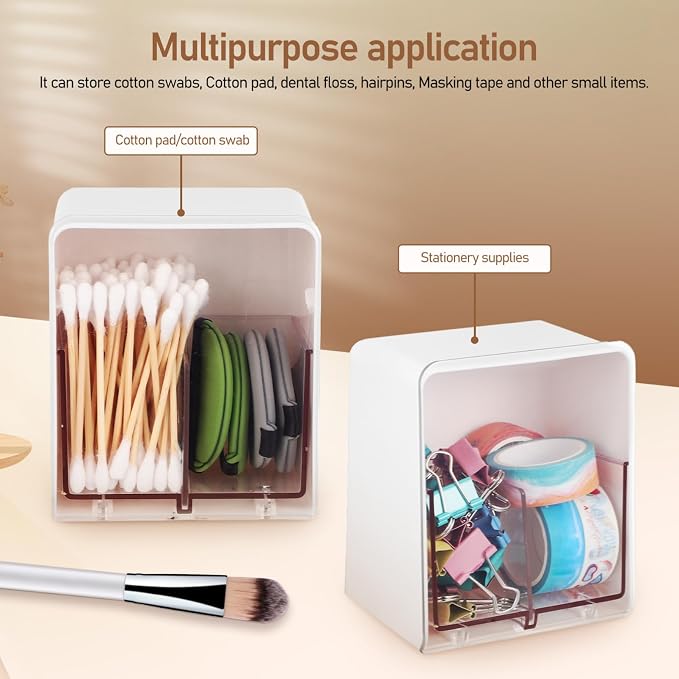 Cabilock 4pcs Cotton Pad Dispenser Lid Cotton Swab Holder for Makeup Washable Rounds Organizer Double-compartments Box