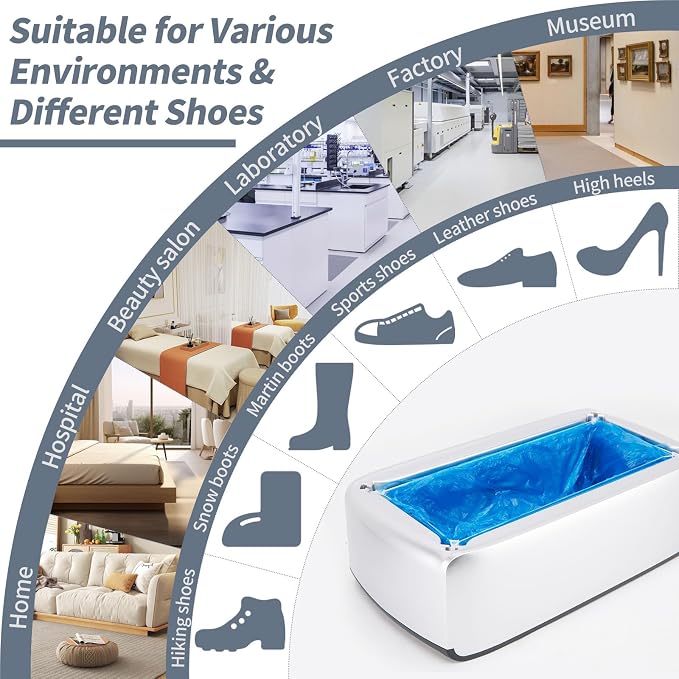 Automatic Shoe Cover Dispenser Machine with 200 Pcs Disposable Refills | Hands-free non-electric shoe cover machine. Fits up to men's size 12. Ideal for home, office, clinic, indoor labs & parties.
