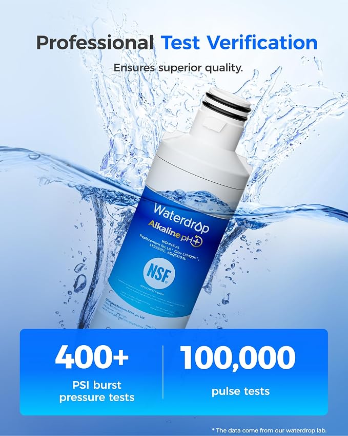 Waterdrop Alkaline LT1000PC ADQ747935 Replacement for LG® LT1000P®/PC/PCS ThinQ® Refrigerator Water Filter, LFXS26973S, LMXS28626S, LMWS27626S, LFXS28596S, LFXS26596S, Enhance PH, 3 Filters