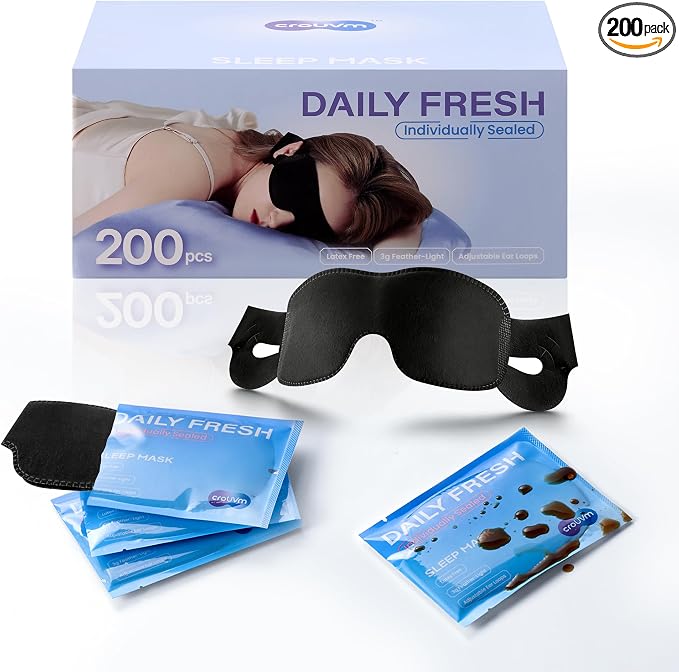 200-Pack Bulk Disposable Sleep Masks, Individually-Wrapped Eye Mask for Sleep, Blackout Night Mask Value Pack for Travel, Spa, Guests, Business Trips, Hospitals & Shift Workers
