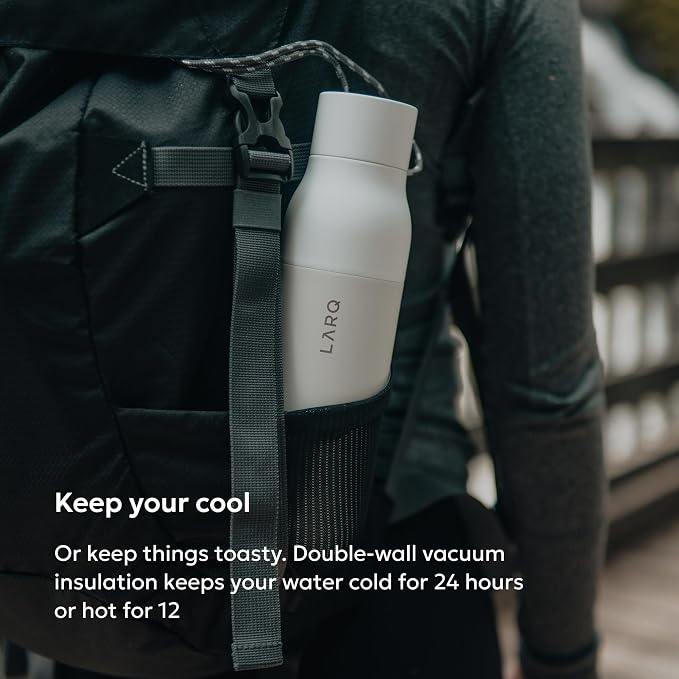 LARQ Twist Top — Reusable Insulated Stainless Steel Water Bottle, Metal Water Bottle for Men, Women, Kids, 100% Leakproof, BPA Free, No Straw — Travel, Gym, Office, School — 25 oz, Granite White