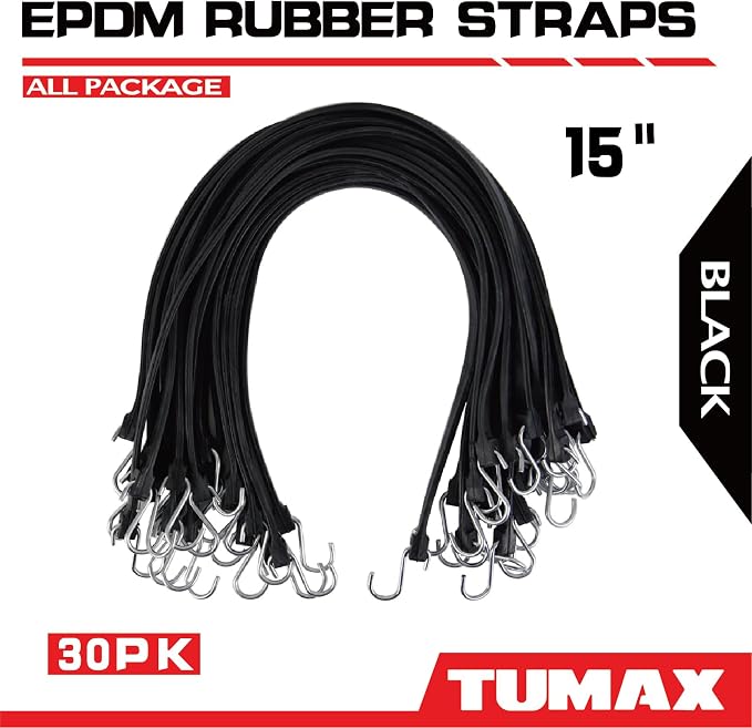 15" Heavy Duty Bungee Cords with Hooks, 100% EPDM Rubber Tarp Straps for Tarps, Cargo, Motorcycle, Securing Truck Tarps, Canopy, Camping Gear- 30PCS