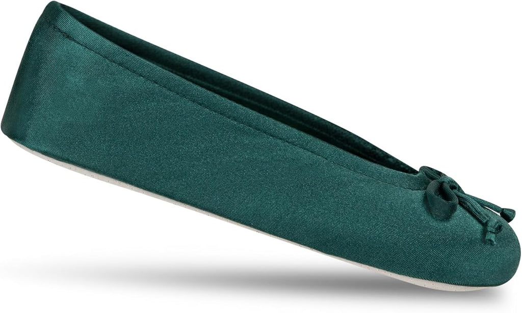 Isotoner Women's Satin Ballerina Slippers with Classic Ribbon Bow and Suede Sole
