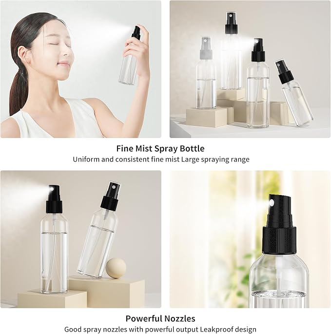 EPHECH 100PCS Small Spray Bottle, 1oz/30ml Travel Spray Bottle Clear Fine Mist Spray Bottles Plastic Empty Refillable Spray Bottles for Skin Care, Hair Care, Plant Care & Home Cleaning