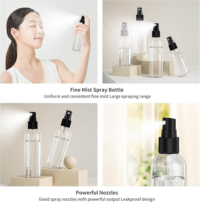 EPHECH 100PCS Small Spray Bottle, Travel Spray Bottle Clear Fine Mist Spray Bottles Plastic Empty Refillable Spray Bottles for Skin Care, Hair Care, Plant Care & Home Cleaning-80ml
