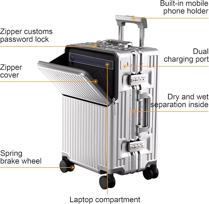 Carry on suitcase Zipperless Luggage,Polycarbonate Aluminum Hard Shell, Expandable Carry-On Suitcase with Spinner Wheels, 26 Inch Cabin