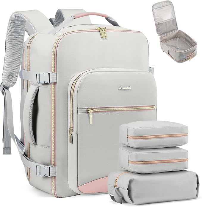 LOVEVOOK 40L Travel Backpack Flight Approved Carry on Backpack,3 Packing Cubes,Waterproof Personal Item Travel Bag,TSA Carry on Luggage Suitcase Travel Essentials,Gifts for Women & Men,fits 17" Laptop
