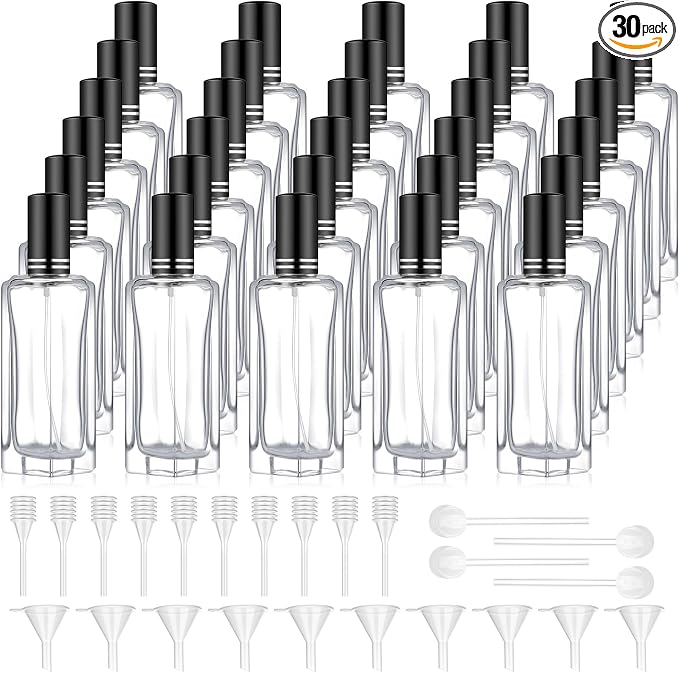 Domensi 30 Pcs 10/15/20/30 ml Perfume Travel Refillable Glass Bottles Spray Bottle Perfume Atomizer for Cologne Dispenser Leak-proof Fragrance Bottles Atomizer Pump Kit (30 ml,Black)