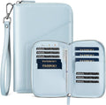 VULKIT Family Passport Holder for 4 Passports - RFID Blocking Travel Wallet Holds Up to 5, Organizer with 4 Slots for Cards & SIM, Secure Zipper Closure, Family Travel Essentials (Light Blue)