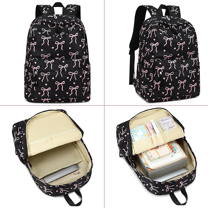 LOIDOU Backpack for Girls School Backpacks Bookbags for Elementary Middle School Women Laptop Backpacks (Bow tie Black, L-17)
