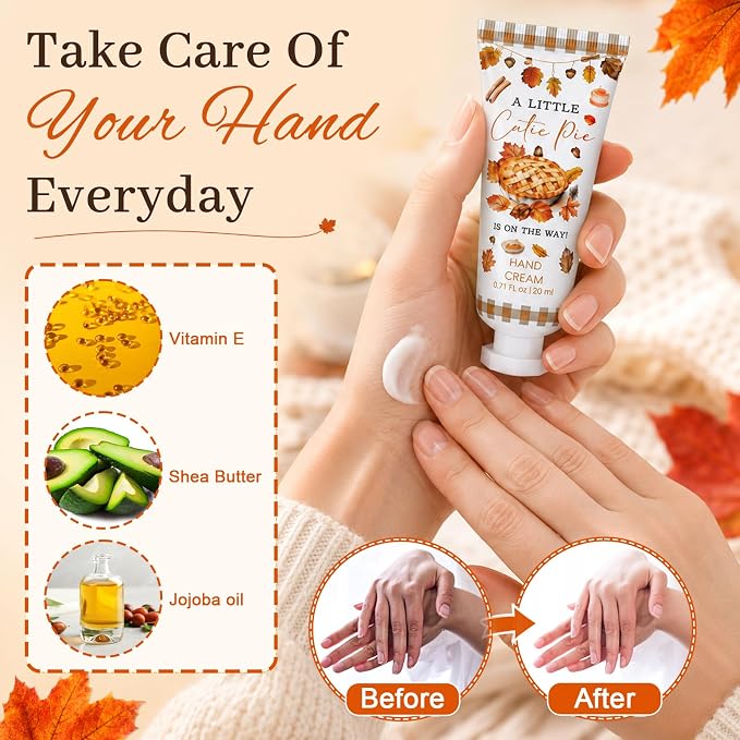 24 Set Fall Cutie Pie Baby Shower Hand Cream Lip Balm Gift Baby Shower Party Favors Maple Leaf Baking Travel Size Hand Lotion Lip Balm with Organza Bag Birthday Party Supplies for Guest Kids
