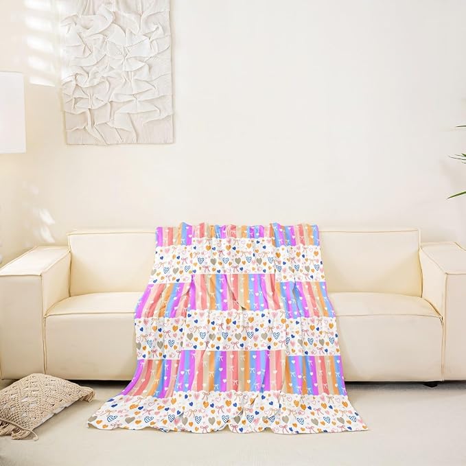 Pink Bow Tie Couch Cover for Pets,Cartoon Love Hearts Bowknot Couch Covers for 2 Cushion Couch Sofa,Cute Aesthetic Kawaii Sofa Slipcover Watercolor Rainbow Striped Throw Couch for Dogs,Kids,71"x118"