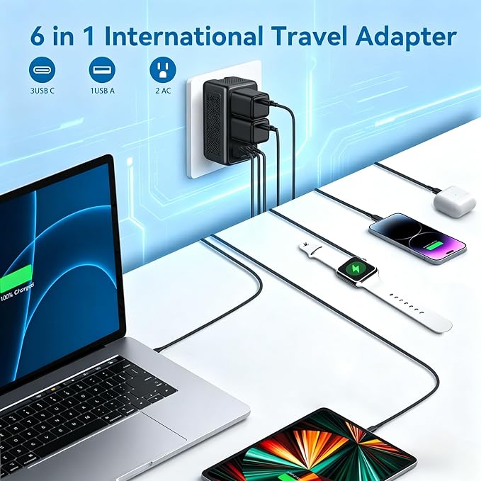 220V to 110V Voltage Converter US to Europe for Hair Dryer, Upgrade 2000W Power Converter for European Travel with Type C A G I, International Universal Travel Adapter with 1 USB A & 3 Type C (Black)