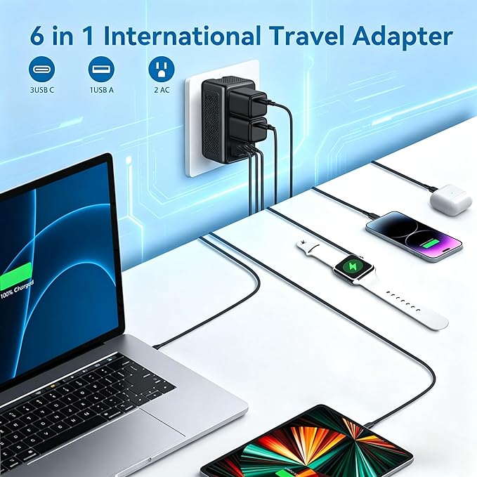 2000W Voltage Converter US to Europe for Hair Dryer, Converter for European Travel, 220V to 110V Power Converter Adapter Combo International Universal Travel Adapter with Type C G A I (Black)