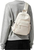 SEAFEW Small Beige Sling Backpack Travel Hiking Daypack, Crossbody Sling Bag with USB Charging Port for Men Women 3 Layer Pockets One Shoulder Bag for Outdoor Sports Casual Commuting