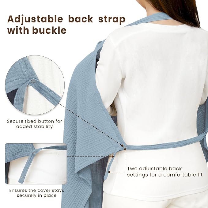 Konssy Muslin Nursing Cover for Baby Breastfeeding, Breathable 100% Cotton Breastfeeding Cover with Rigid Hoop for Mother Nursing Apron, Multi-use Carseat Canopy (Blue)