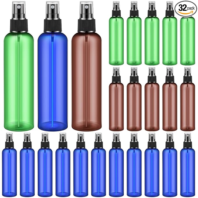Eccliy 32 Pcs 8 oz Spray Bottles Fine Mist Plastic Spray Bottles Clear Empty Sprayer Hairs Refillable Travel Sprayer with Pump Cap for Cleaning Oils Travel Perfumes(Multicolor,Colored)