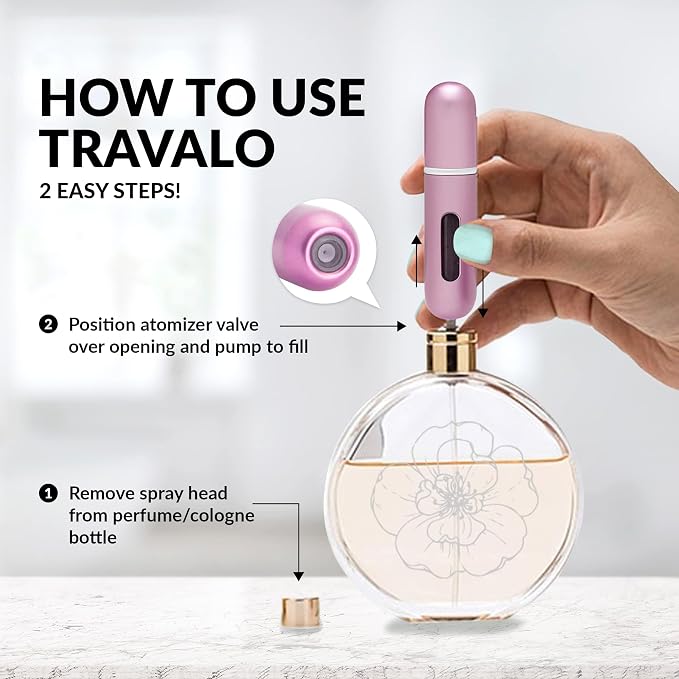 Travalo LUX Perfume Atomizer - Leak-Proof and TSA Approved for Air Travel - Reusable Airtight Easy Fill Mini Pump Sprayer - Lightweight Portable - Brushed Polished Metal Alloy Outer Shell - Gold
