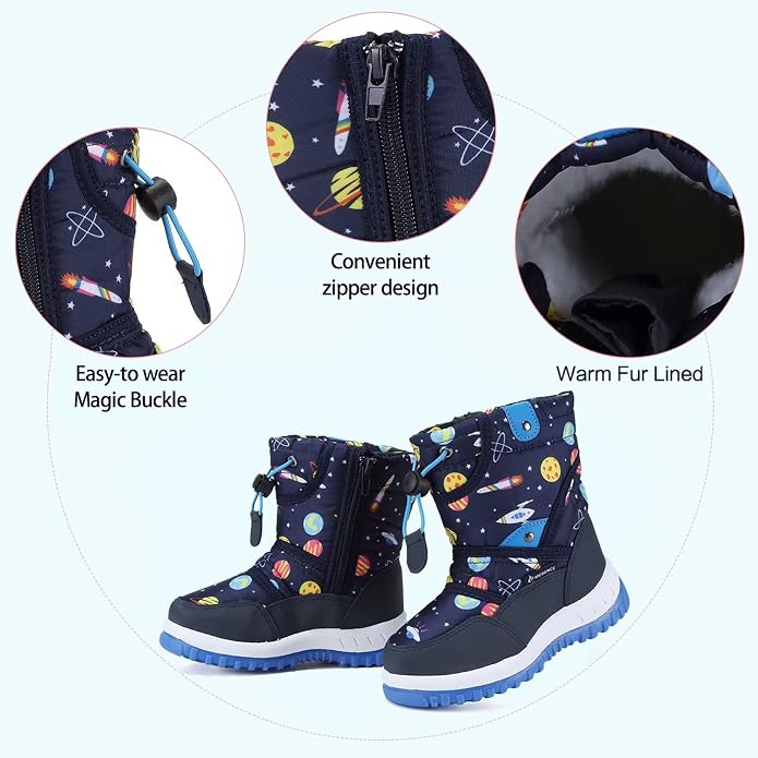 CIOR Winter Snow Boots for Boy and Girl Outdoor Waterproof with Fur Lined(Toddler/Little Kids)