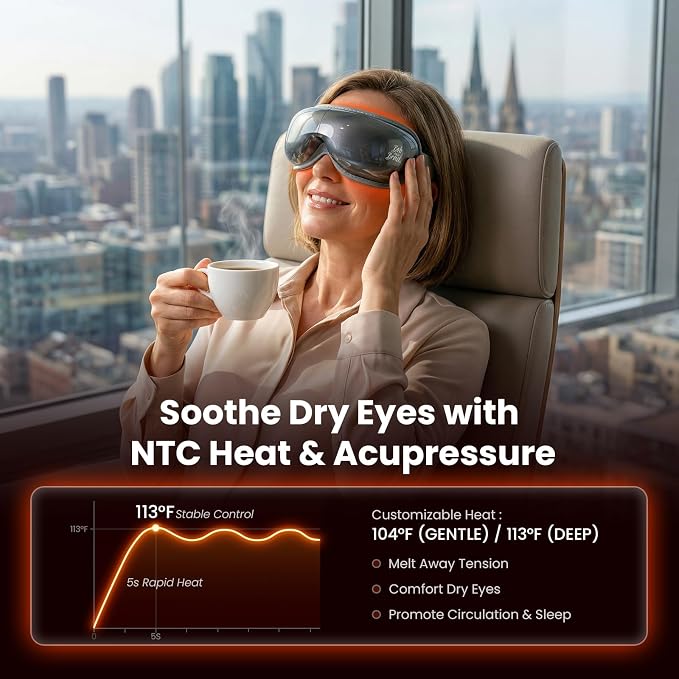 BOB AND BRAD Eye Massager with Heat and Cooling, FSA Eligible HSA, EyeOasis 3 Eye Massager for Migraine, Heated Eye Mask for Dry Eye Headache Relief Sleep Improve, Birthday Gifts for Women Men Husband