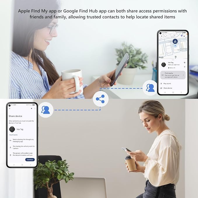 ATUVOS Dual System Air Tracker Tag Pro 4 Pack, Smart Key Finder Works with Android Google Find Hub or iOS Apple Find My APP (Huawei not Supported), Bluetooth Item Locator for Luggage, Suitcase, Wallet