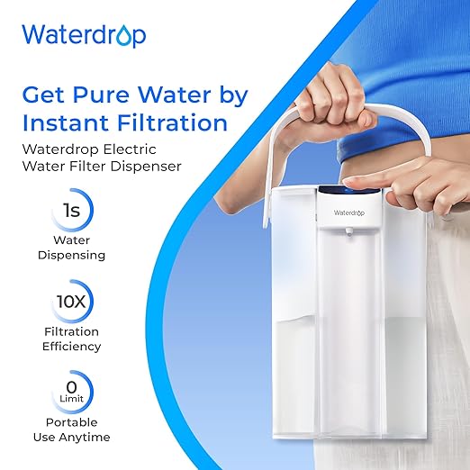 Waterdrop ED01W Electric Water Filter Pitcher, Reduce 99.6% of Lead and 45+ Impurities, 15-Cup 200-Gallon Capacity, Rechargeable Instant Dispenser, NSF/ANSI 42&53&401&372, Does not Lower TDS, White