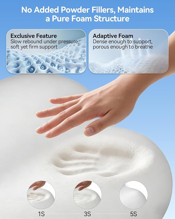 Cervical Pillow for Neck Pain Relief, Ergonomic Contour Memory Foam Pillow for Side Back Stomach Sleepers, Deep Sleep Pillow for Cloud-Soft Shoulder Support with Cooling Pillowcase,Space Grey