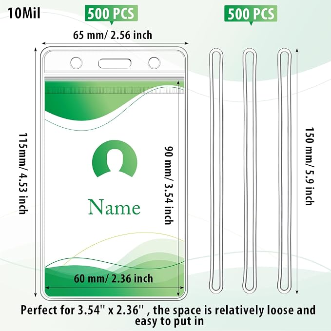 Zonon 500 Pack Clear Luggage Tags Bulk Bag Tag Badge Holder for Suitcases Waterproof Zip Identification ID Card Holder with Clear Loop Straps Business Travel and Office Supplies (10 Mil)