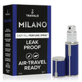 Travalo Milano Perfume Atomizer - Leak-Proof and TSA Approved for Air Travel - Reusable, Airtight, Easy Fill Mini Pump Sprayer - Lightweight, Vegan Leather with Polished Metal Outer Shell - Blue